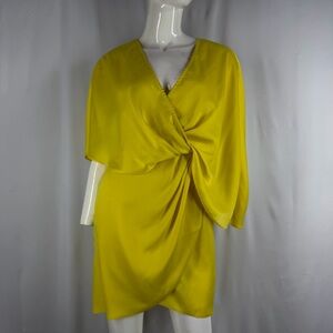 ASOS DESIGN Knot Front Mini Dress Chartreuse Yellow V-Neck Open Back Size US 8